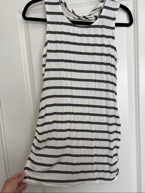 Loveappella White and Black StripedMmaternity Racerback Tank Top